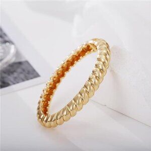 Golden Polished Chunky Twisted Hinged Waterdrop Bangle Bracelet for Women